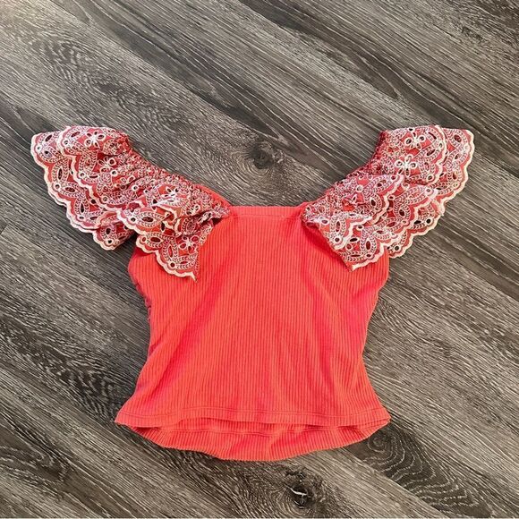 Anthropologie Ruffle-Sleeve Eyelet Top - Picture 9 of 9